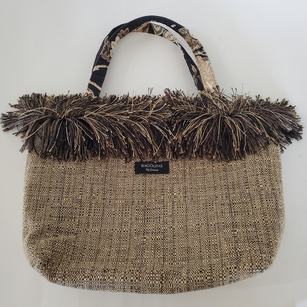 BAGOLITAS by Janice Fringe Tweed Browns Handbag Art-to-Wear Lagenlook NWOT Boho